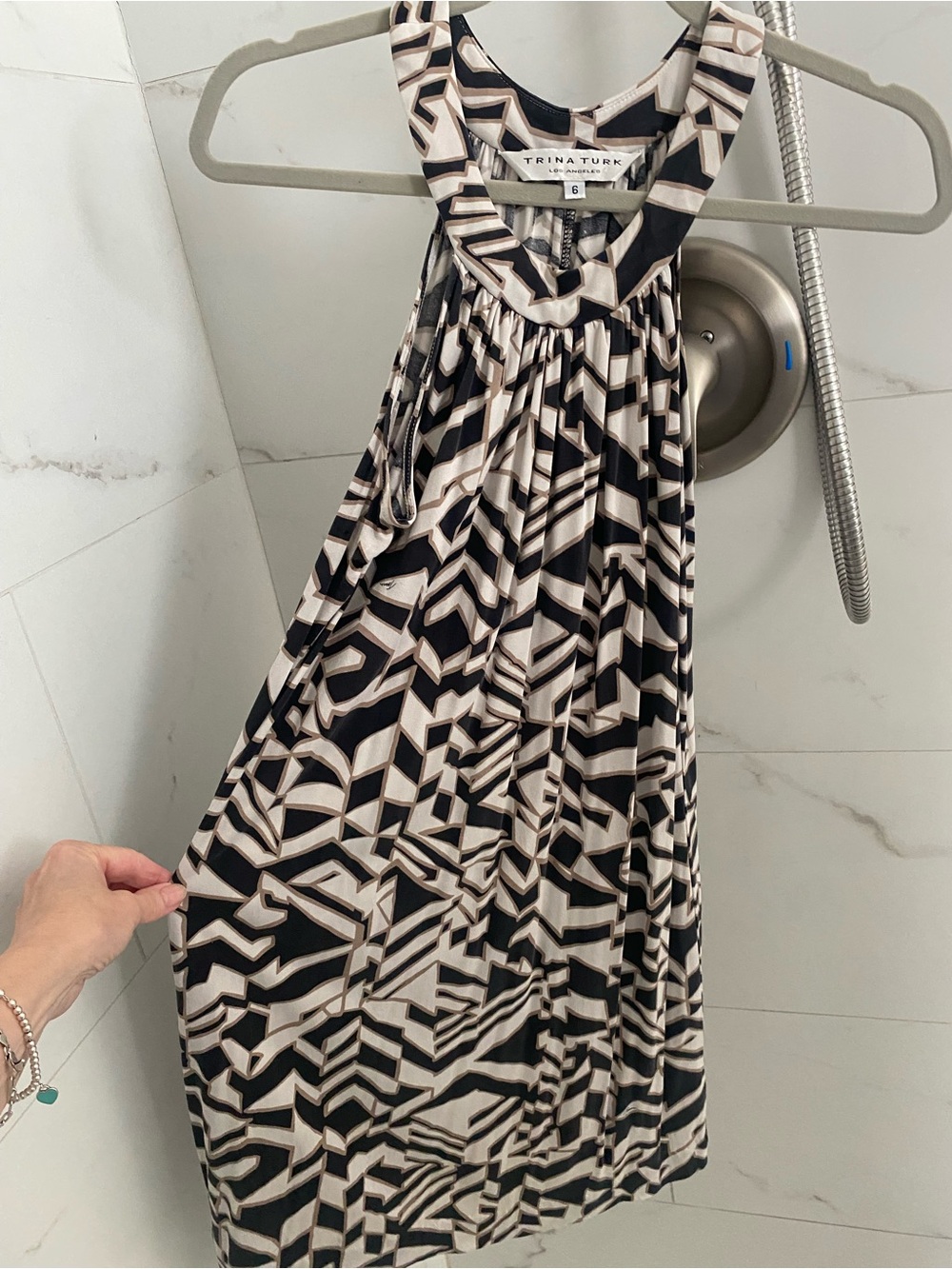 Trina Turk Black & Cream Geometric Halter Dress Sz 6